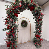 Lofaris Red Christmas Garland Arch Classic Artificial Pine Foliage with Baubles Festive Holiday Decor for Home and Party